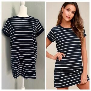 Lulus Blue and White Striped Shirt Dress, Nautical, Stretch, Cotton, Medium